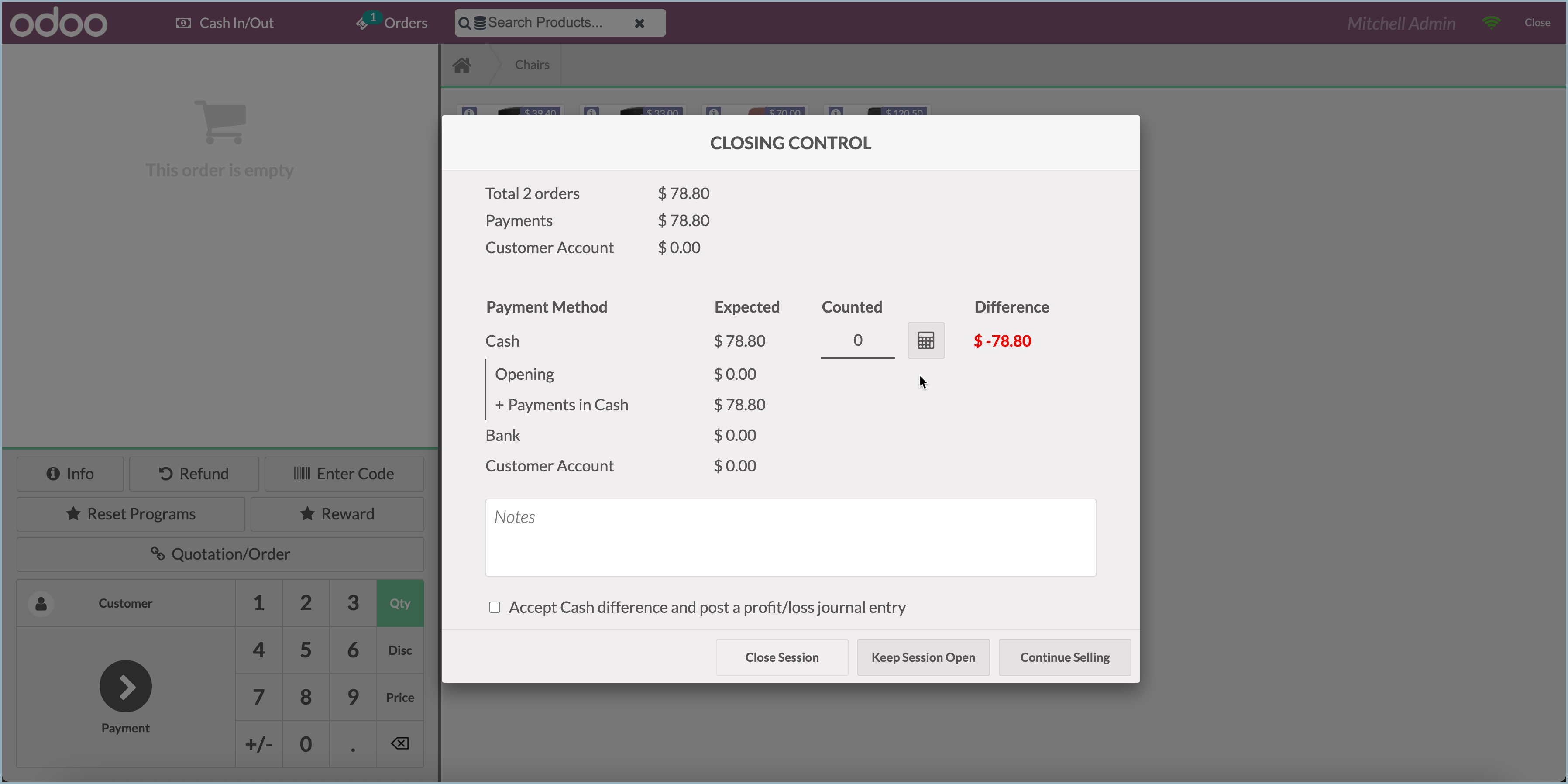 Odoo - Opening and closing the point of sale