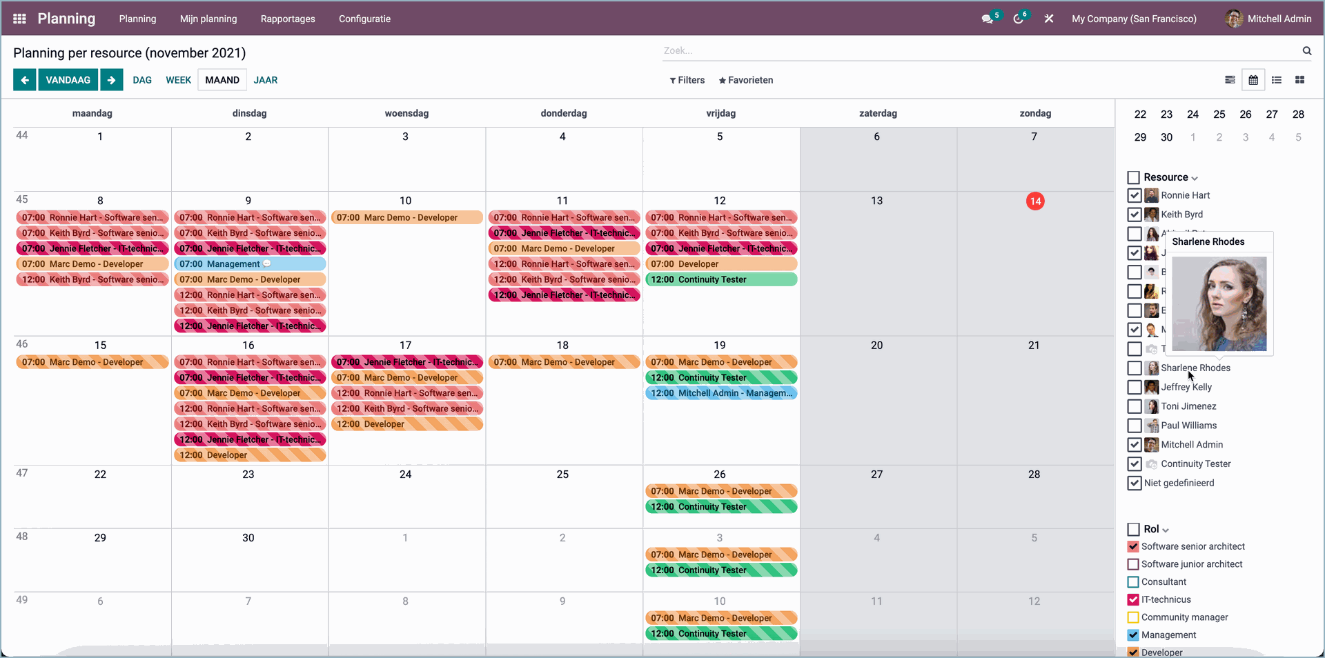 Odoo Planning App - Kalender/Agenda weergave