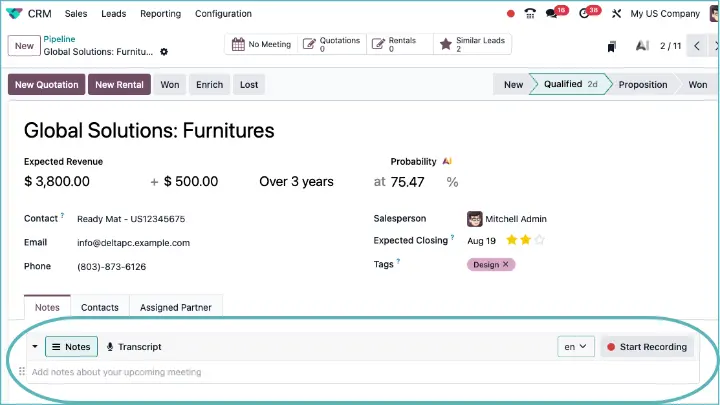 Odoo CRM Voice gesprekken opslaan