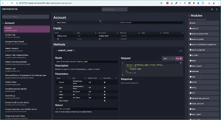 Odoo dynamische API-documentatie
