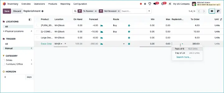 Odoo Voorraadaanvullen