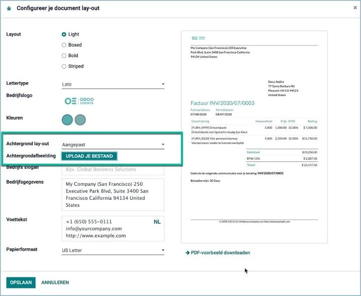 Odoo - Stel een achtergrondafbeelding in op je lay-outs