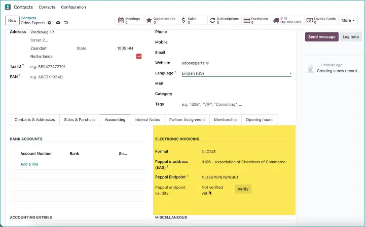 Odoo Peppol Instellingen