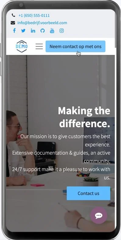 Odoo Website mobiel voorbeeld