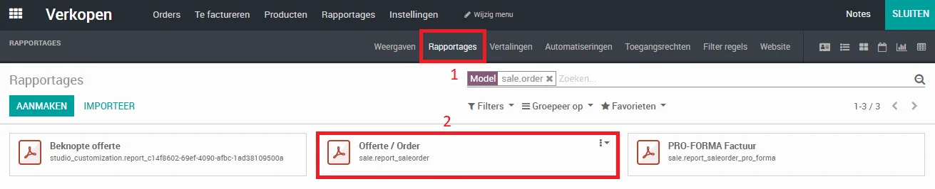 Odoo Studio rapportage wijzigen