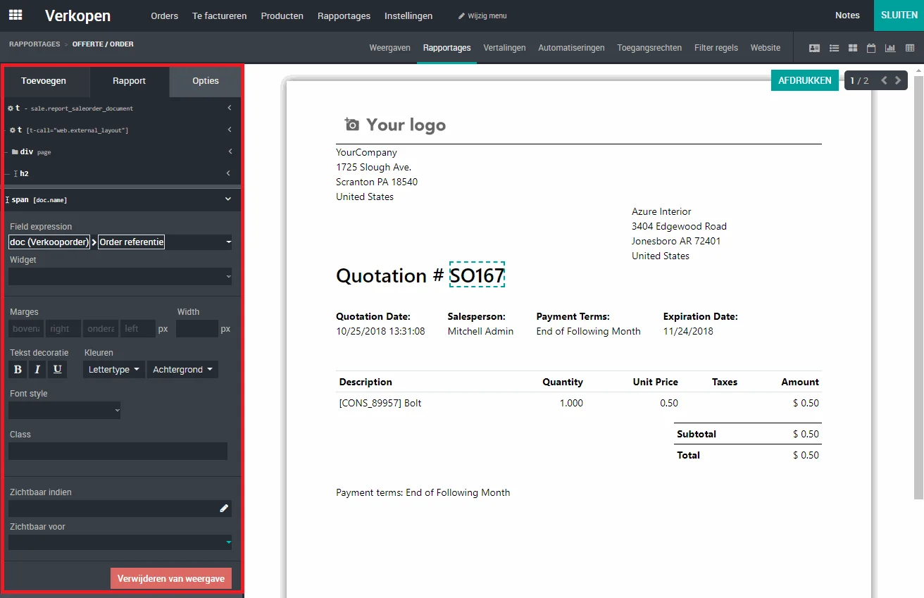 Odoo Studio opties