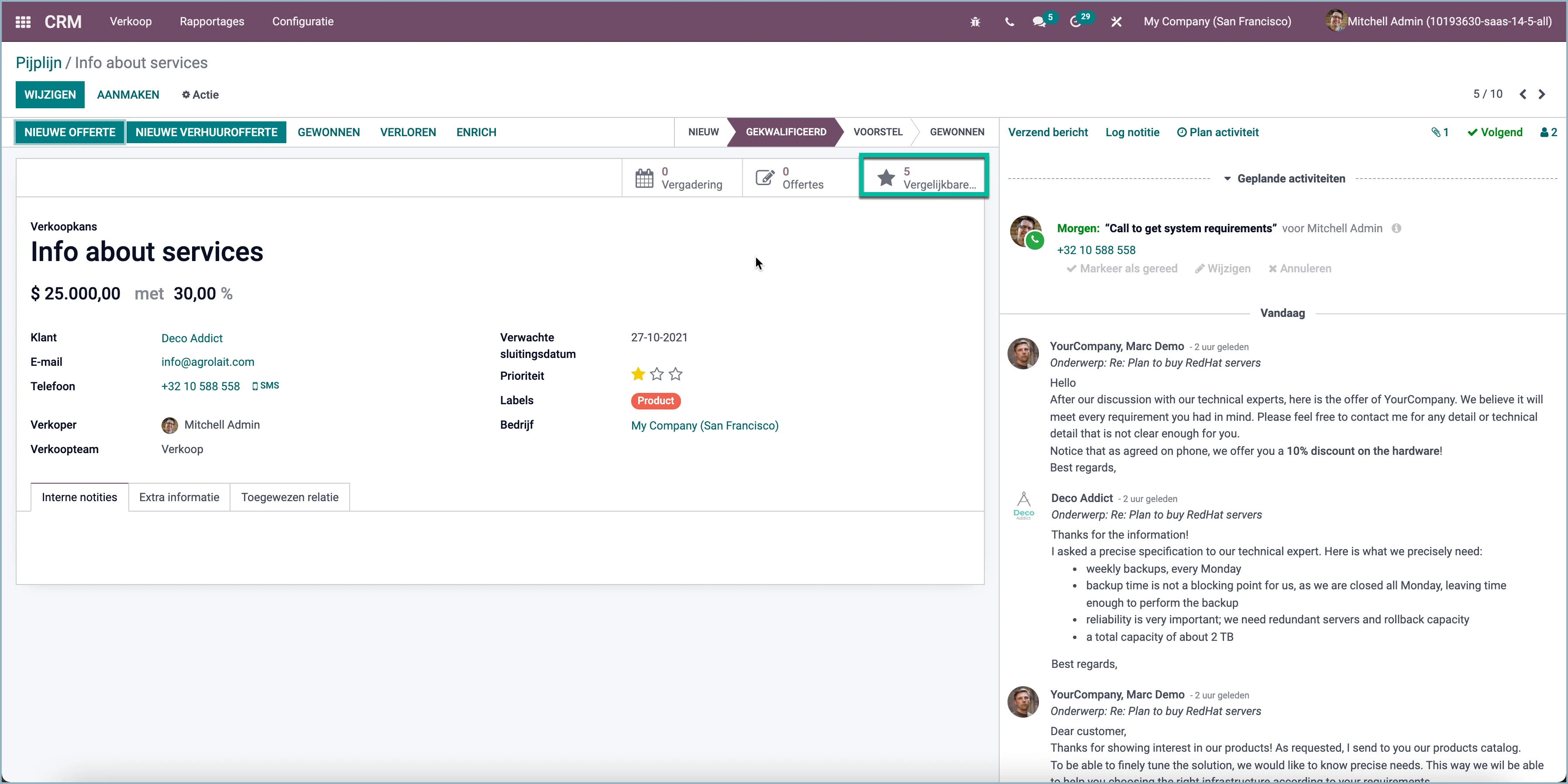 Odoo Overzicht overige verkoopkansen - Odoo Experts