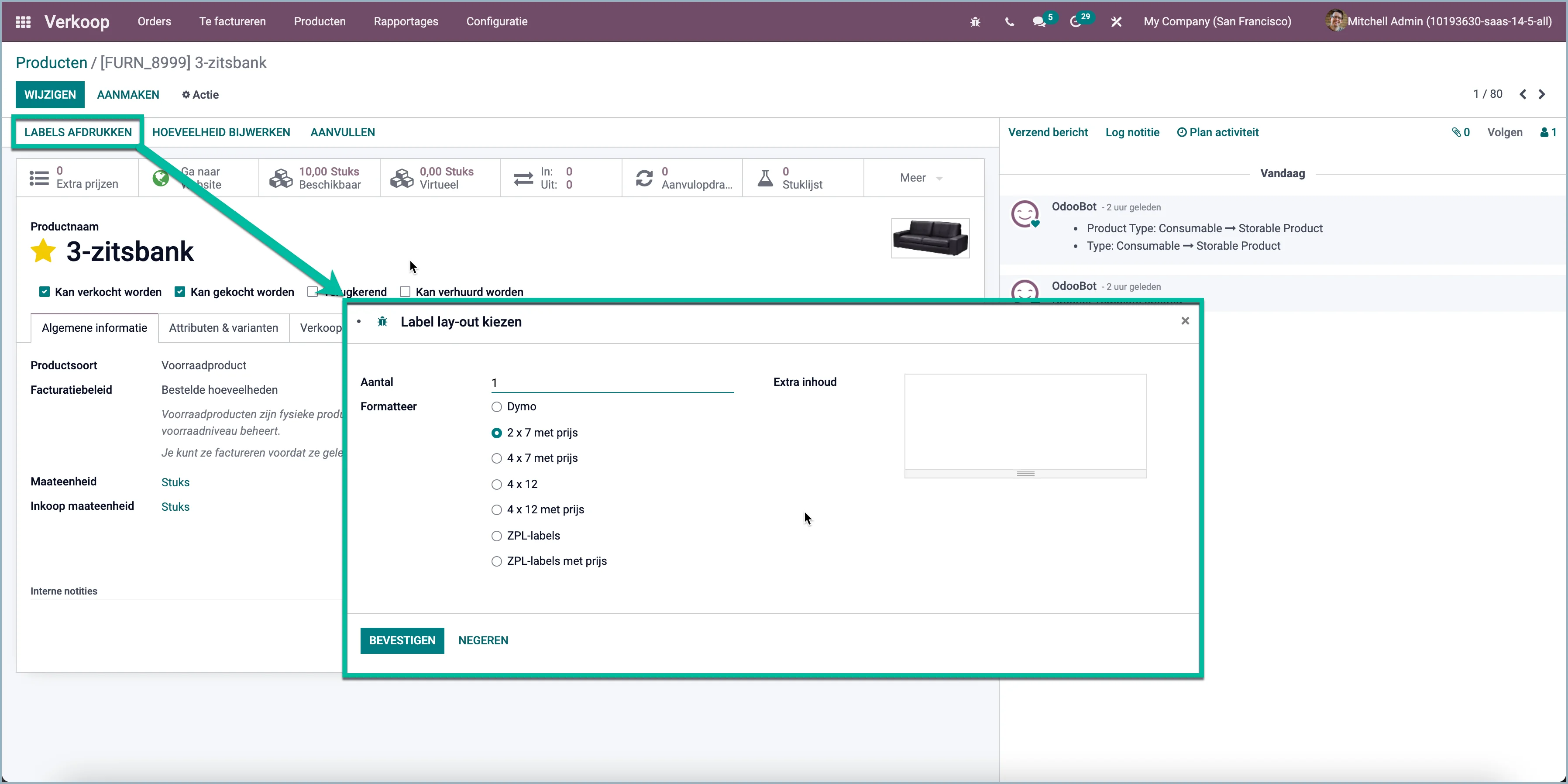 Odoo Afdrukken productlabels