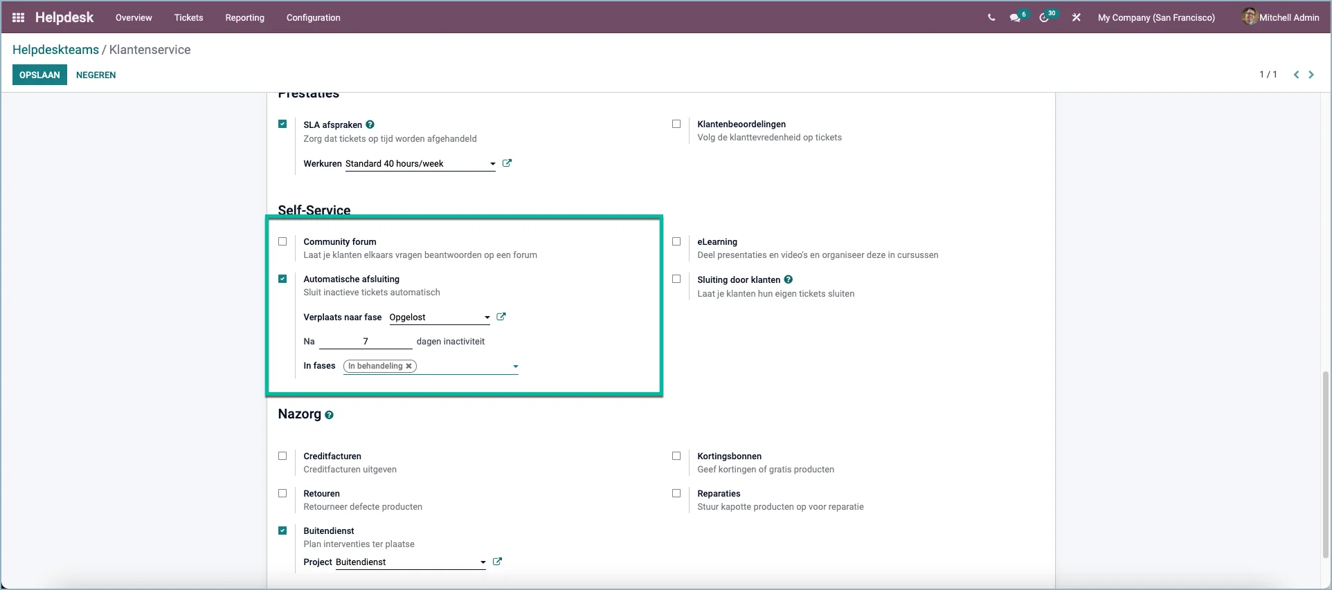 Odoo automatisch sluiten van een helpdeskticket