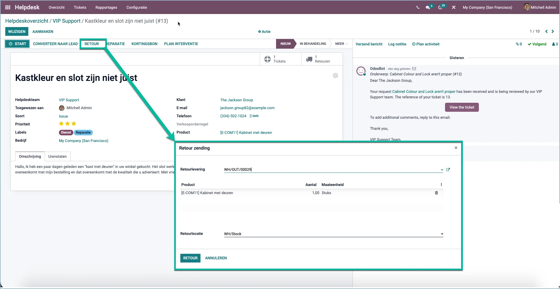 Odoo Beheer je RMA proces vanuit de helpdesk