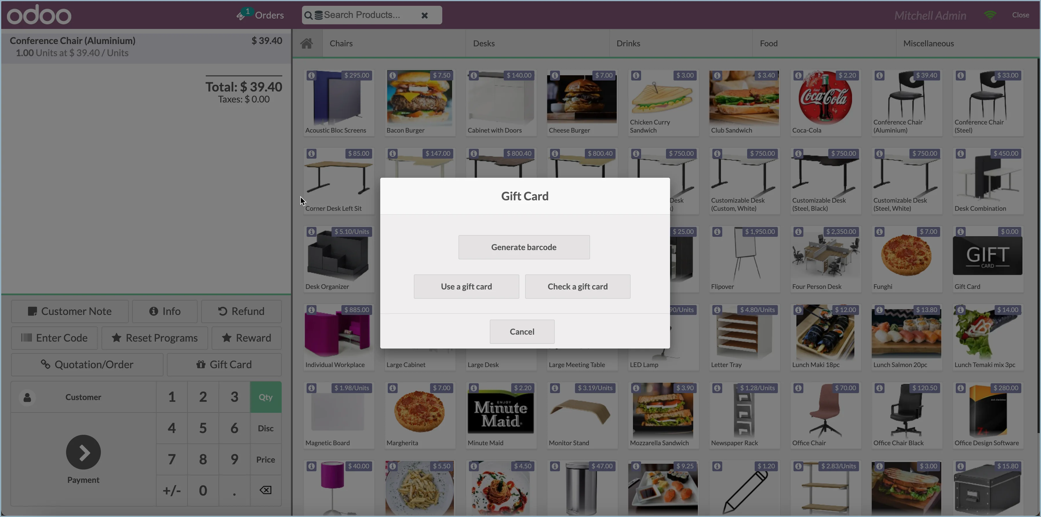 Odoo - Ondersteuning voor cadeau/kredietkaarten