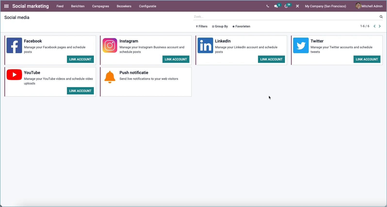 Odoo Social Media Scherm