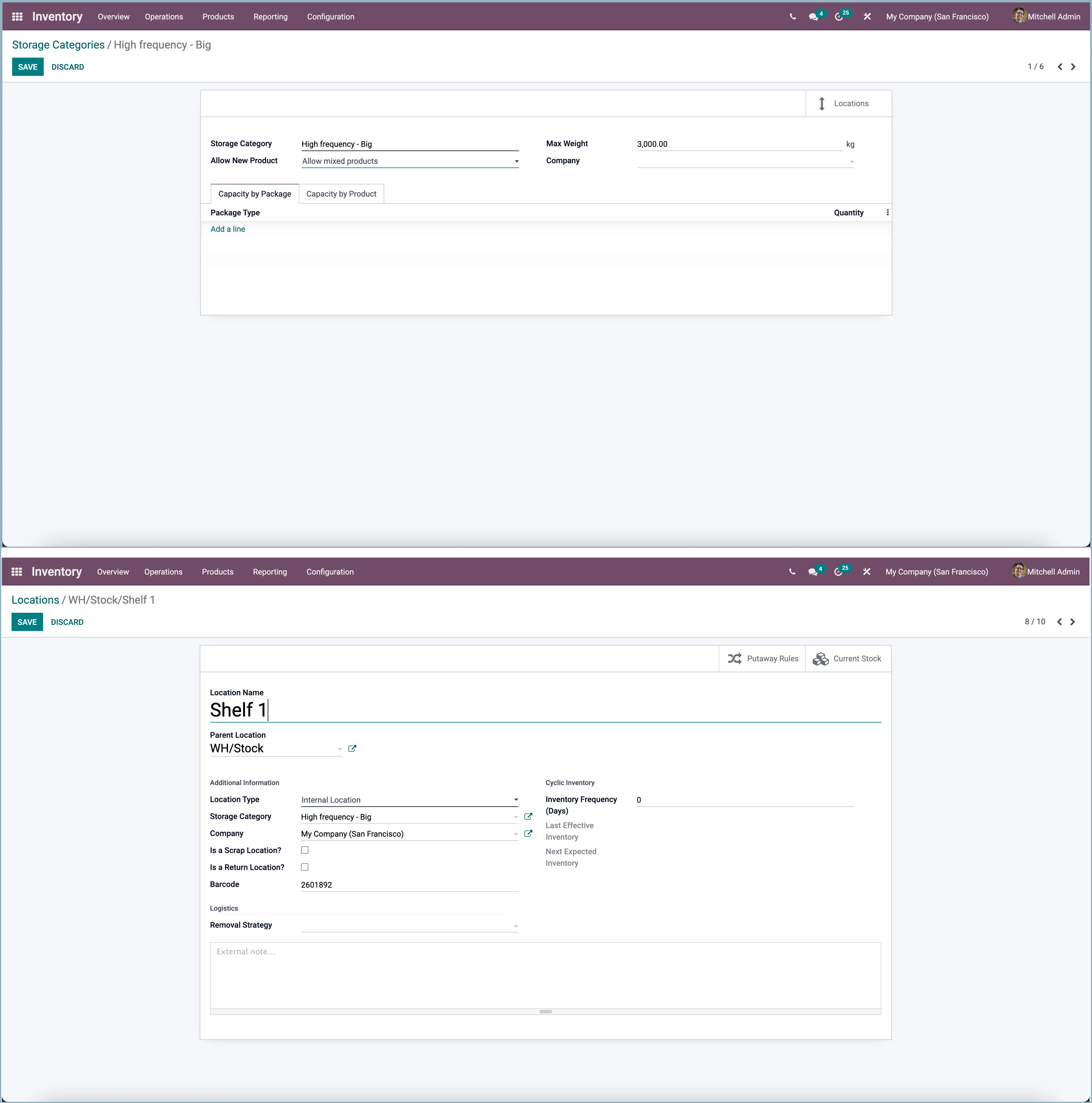 Odoo opslagcategorieën
