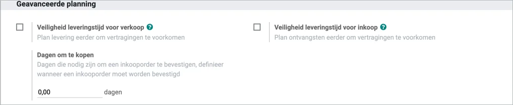 Odoo - Overzicht geavanceerde planning veiligheidsmarges